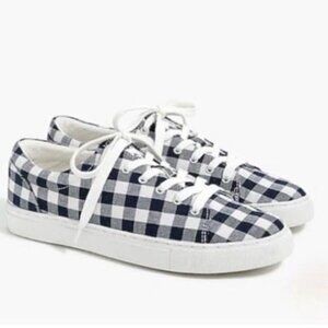 J. Crew Factory Navy Blue Gingham Printed Road Trip Sneakers NEW!